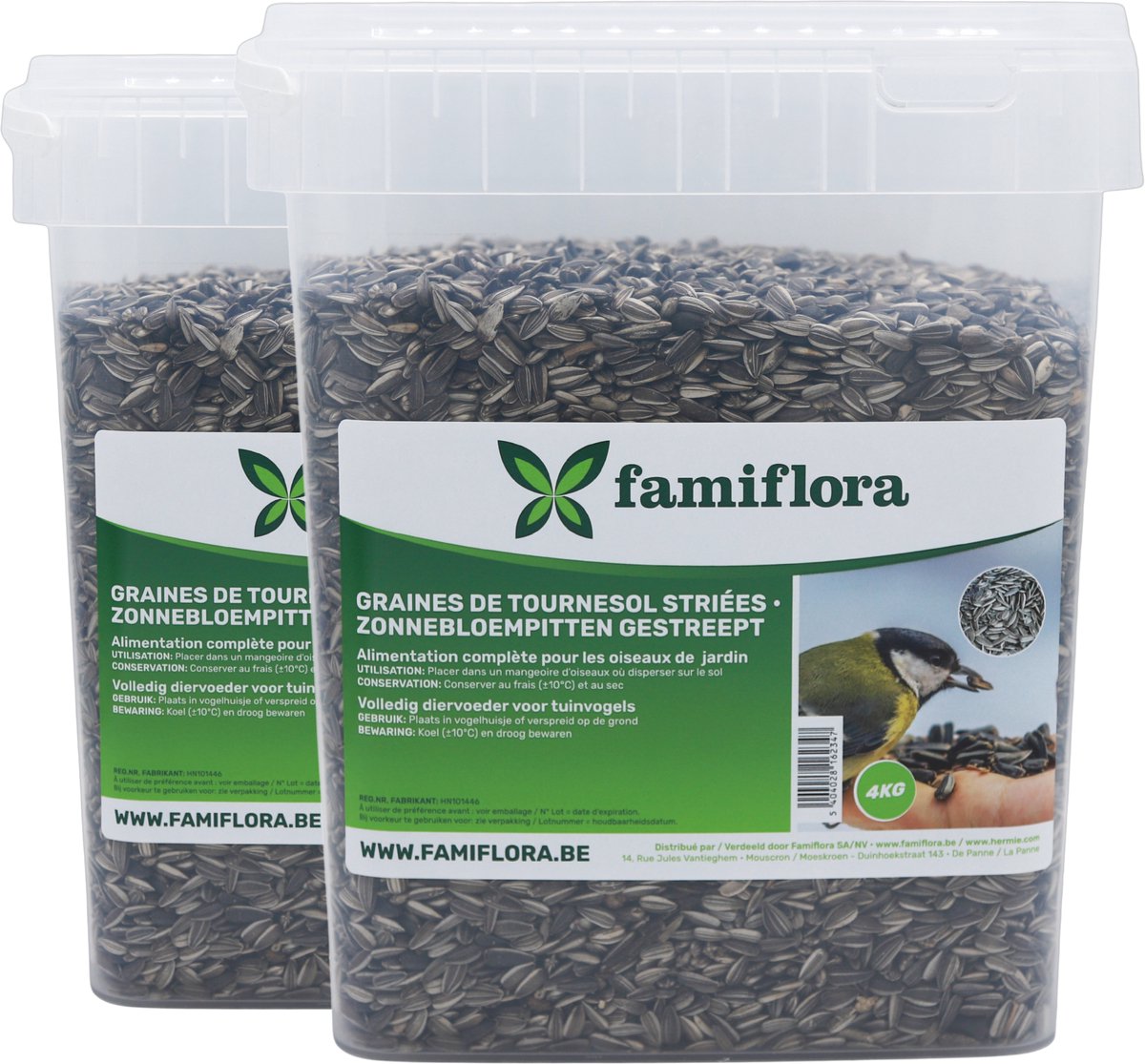 Famiflora Gestreepte Zonnebloempitten 8kg (2x 4kg Emmer) - Hersluitbare Verpakking - Vers & Voedzaam - Essentieel Wintervoer