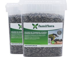 Famiflora Gestreepte Zonnebloempitten 8kg (2x 4kg Emmer) - Hersluitbare Verpakking - Vers & Voedzaam - Essentieel Wintervoer