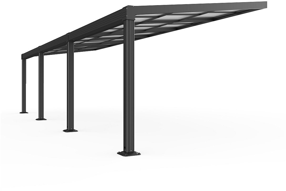 Vente-unique Aluminium aangebouwde pergola met schuifdak - 27 m² - antraciet - IZEDA