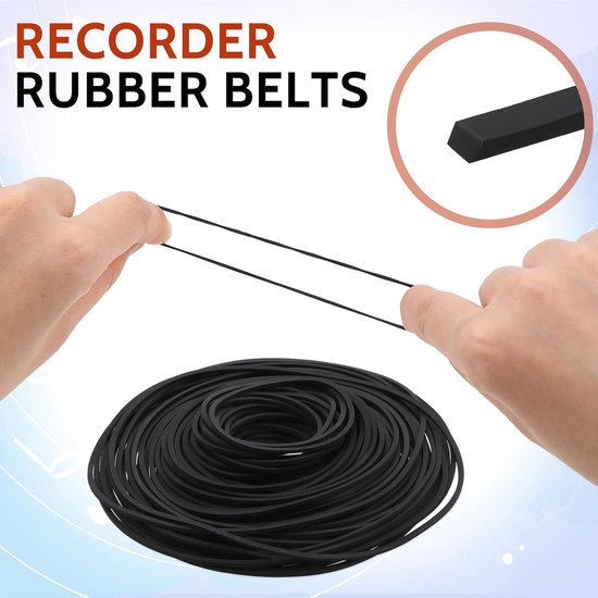 Set van 100 Vierkante Rubberen Aandrijf Riemen / Snaren - 40-135 mm - Breedte 1 mm - Reparatie en onderhoud van bandrecorders - Geschikt voor CD en Dvd-Speler, Cassette Recorder, Platenspeler — afbeelding 2