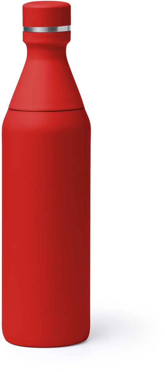 Rode thermosfles, RVS, 550ML. Deksel in twee delen waardoor dispenser gescheiden is.