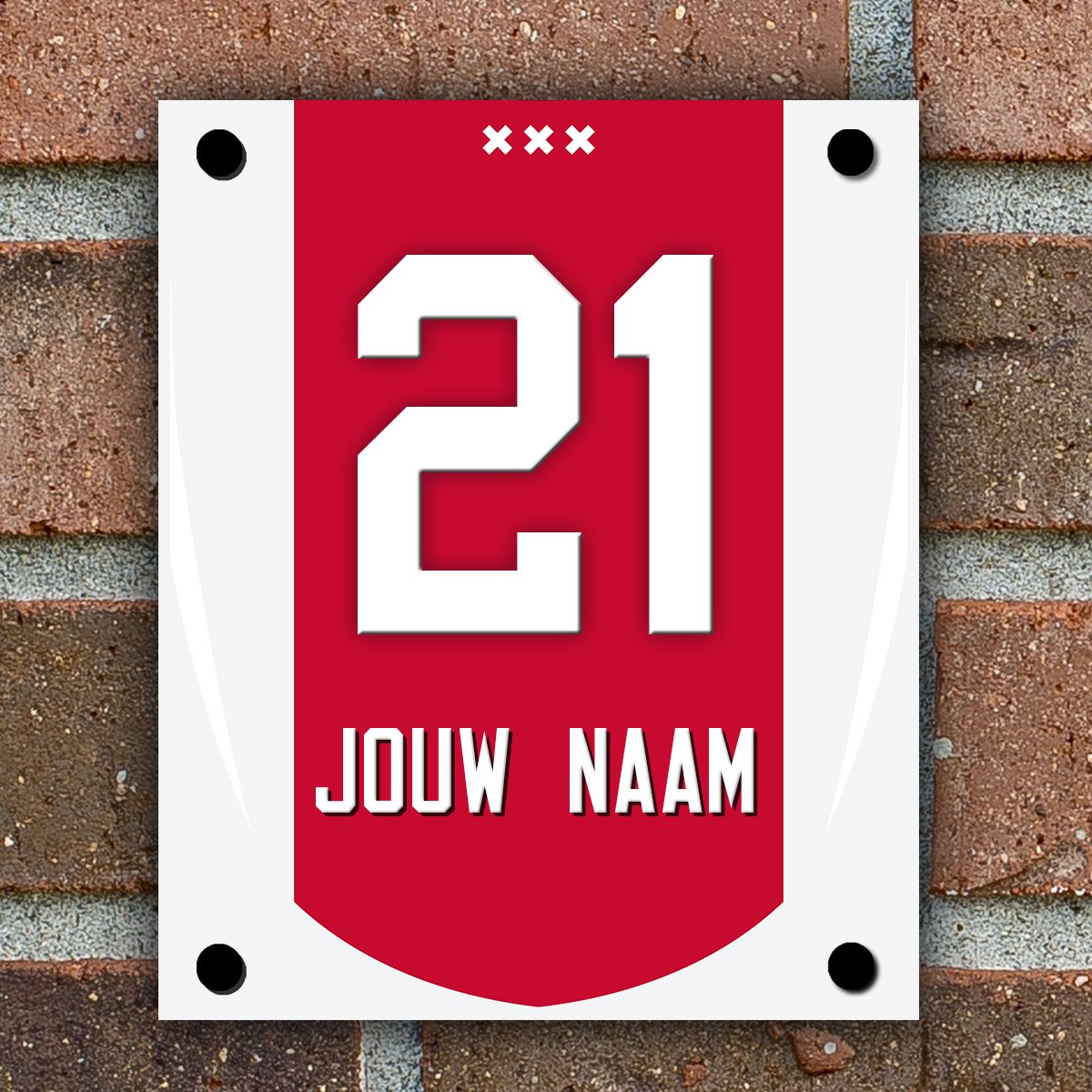 Naambordje voordeur - Voetbal Amsterdam - 19 x 23 cm - inclusief zwarte afstandhouders - Huisnummer - Dibond + Acryl