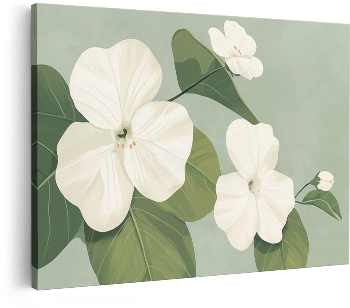 Artaza Canvas Schilderij Bloemen - 60x40 cm - Wanddecoratie Japandi - Muurdecoratie Witte