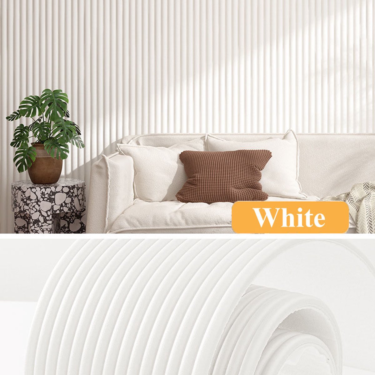 1 rol gewatteerde wandstrip - doe-het-zelf interieurdecoratie - anti-botsingsrand voor meubels - zelfklevend kussenwandpaneel - 20 cm x 2 m - voor slaapkamer - wit