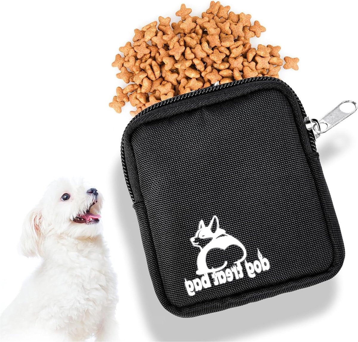 MK Stoer -Zakformaat tas hondensnacks - Training - Zwarte reizen wandelzak - Wandeltassen voor honden - Geschikt voor training - Klein formaat - Honden beloningstas - Draagbare hondensnackzak - Riemclip - Robuust design