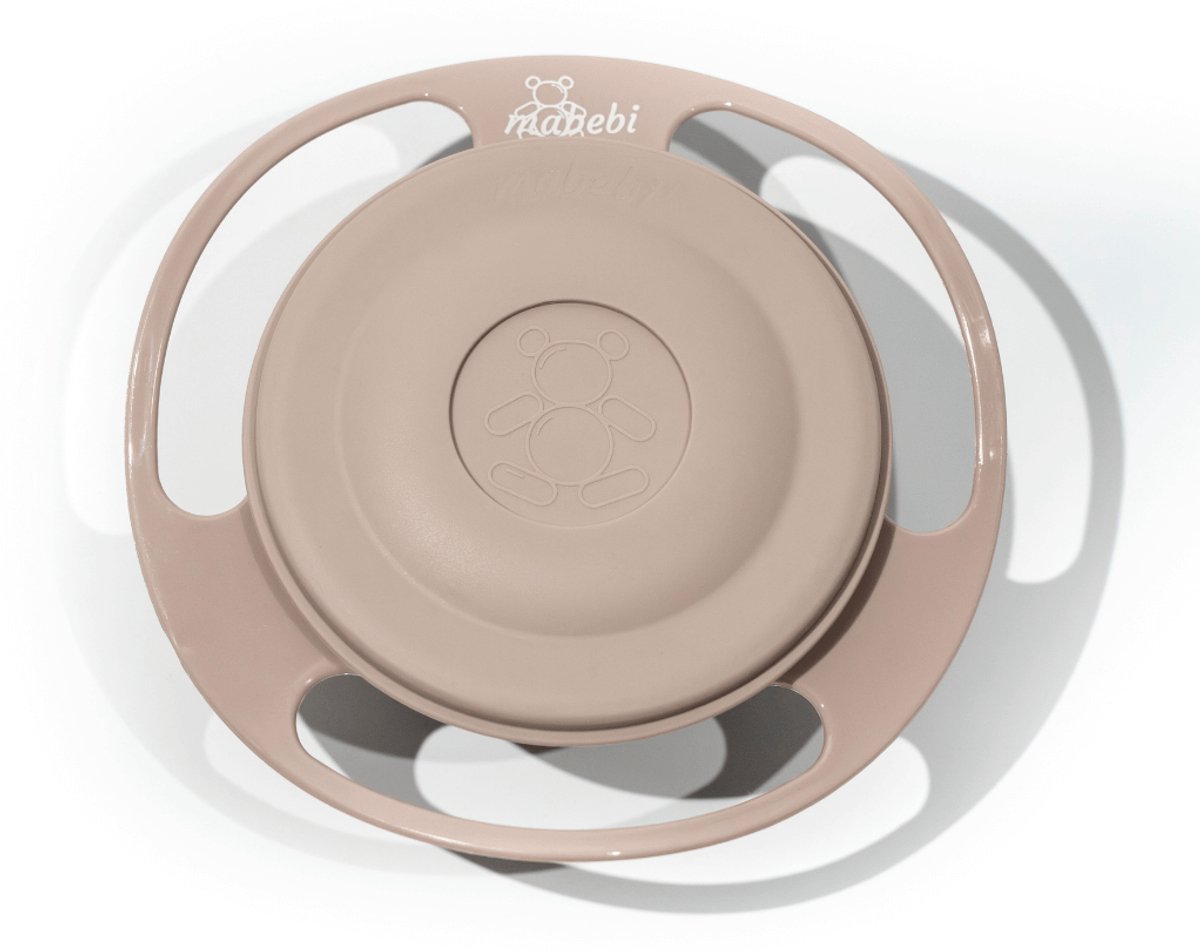 Mabebi - 360° Oefenkom - Snackkom met deksel voor baby en kind - Baby eetkom - Snoepkom met handvaten - Babycadeau - Kraamcadeau - Beige