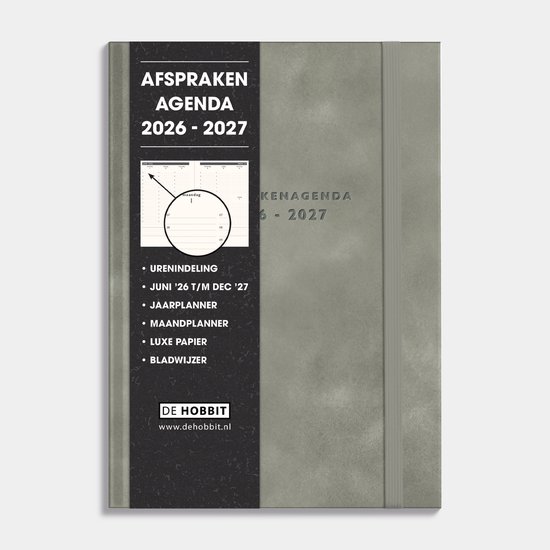 Hobbit - Afsprakenagenda 2026-2027 - 1 week op 2 pagina's - Tijdindeling per uur - Zakelijke Agenda - Harde Kaft - A5 (14,8 x 21,0 cm) - Suèdelook Grijsgroen