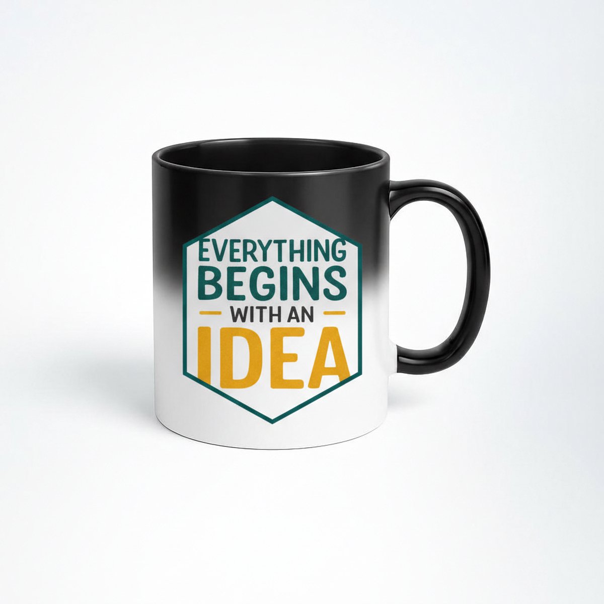 Magische Mok - Everything Begins With An Idea - Zwart Warmtegevoelige Mok