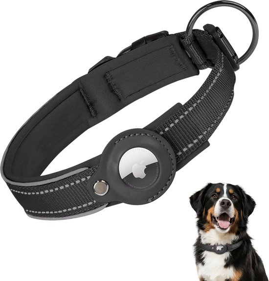 Collier pour chien AirTag 2026 - version améliorée, cuir véritable, avec boucle, doublure respirante et douce, taille universelle, adapté à toutes les tailles de chiens, réglable, taille S, noir - AirTag non inclus