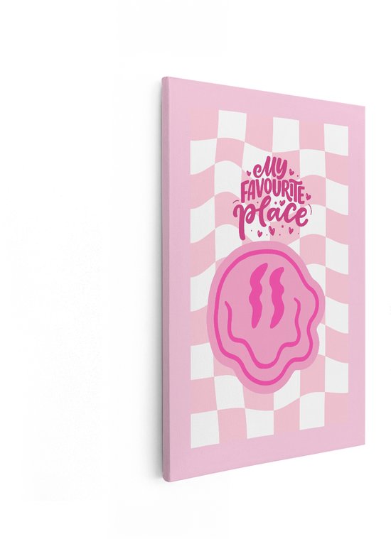 Artaza Canvas Schilderij My Favourite Place - 20x30 cm - Wanddecoratie Quote Smiley - Muurdecoratie Vintage - Schilderijen Op Canvas - Roze