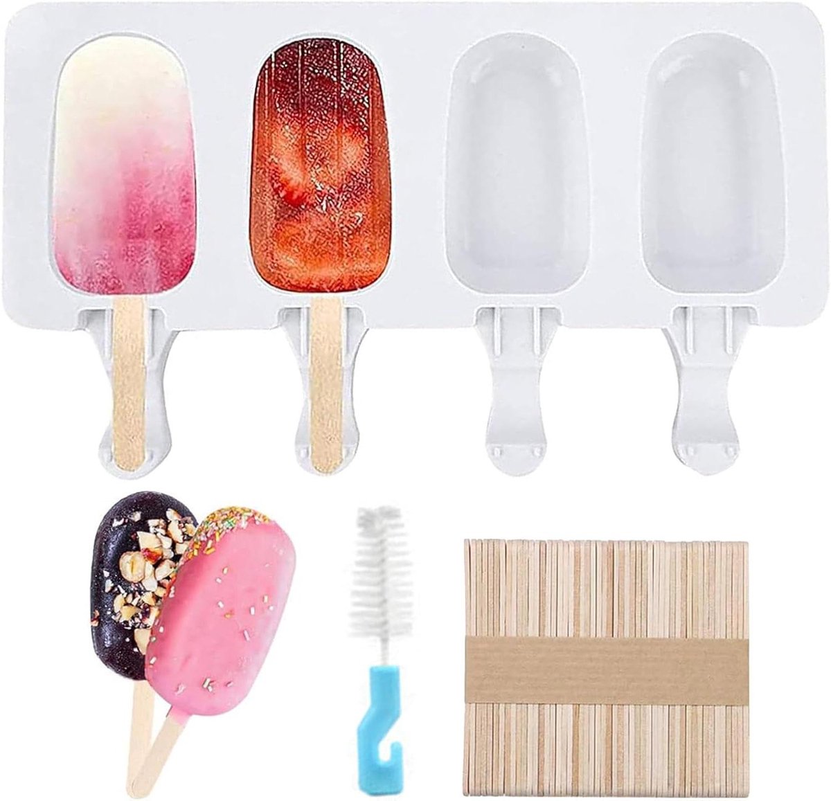 Siliconen ijsvormen voor popsicles - Set van 50 stuks met steel