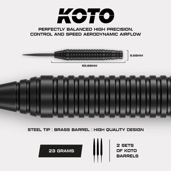 KOTO Dartpijl Set 23 Gram, darts metalen tip, Steel Darts Met 18 stuks shafts & 18 stuks flights, 16 stuks flight beschermers, 30 stuks O-ringen & 2 stuks tip houder van KOTO — afbeelding 2