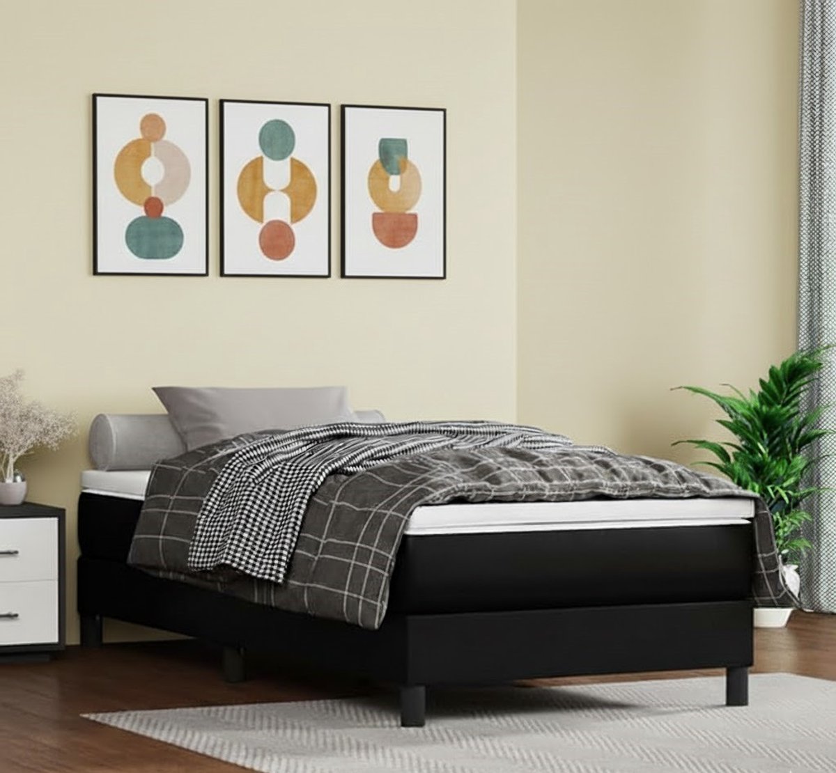 Luxe Zwart Kunstleren Bedframe 90x200 cm met Lattenbodem – Modern Eenpersoons Bed met Hoofdbord – House & Graden