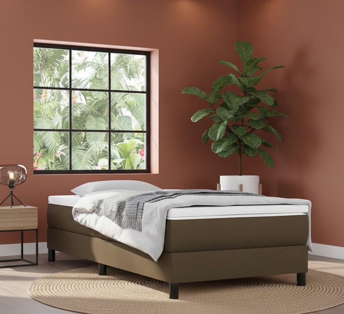 House & Graden Luxe Donkerbruin Gestoffeerd Eenpersoons Bedframe 80x200 cm met Lattenbodem – Modern & Duurzaam Slaapkamer Design Merk: House & Graden