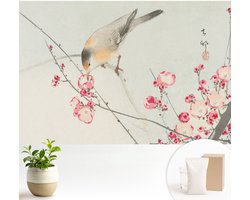 Wallfluent Behang - Bloemvogel Vliesbehang - 104x70 cm - Zwart Behang - Voor liefhebbers van geschiedenis en reizen - Behang Voor op kantoor, voor de hal, voor de woonkamer - Behangrol Bloemen en planten