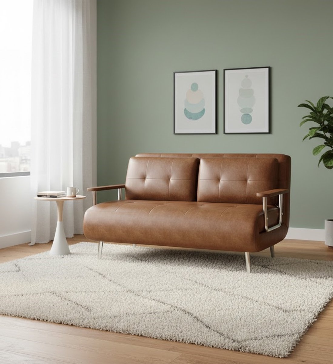 Verona Slaapbank Bruin – Moderne 2-Zits Bank met Slaapfunctie, Vouwmatras en Lederlook – Ideaal voor Woonkamer, Slaapkamer en Kleine Ruimtes (150 cm) House&Garden