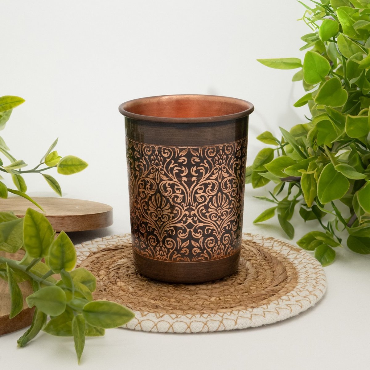Puur koperen beker antique geëtst – 300 ml (zware uitvoering, 105 gr)