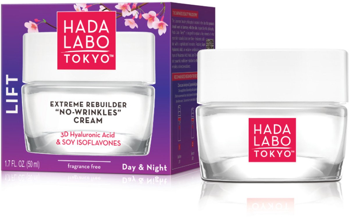 Hada Labo Tokyo Lift “No Wrinkles” Dag- & Nachtcrème – Hydraterende Anti-Rimpel Gezichtscrème met Hyaluronzuur – Gezichtsverzorging – 50 ml
