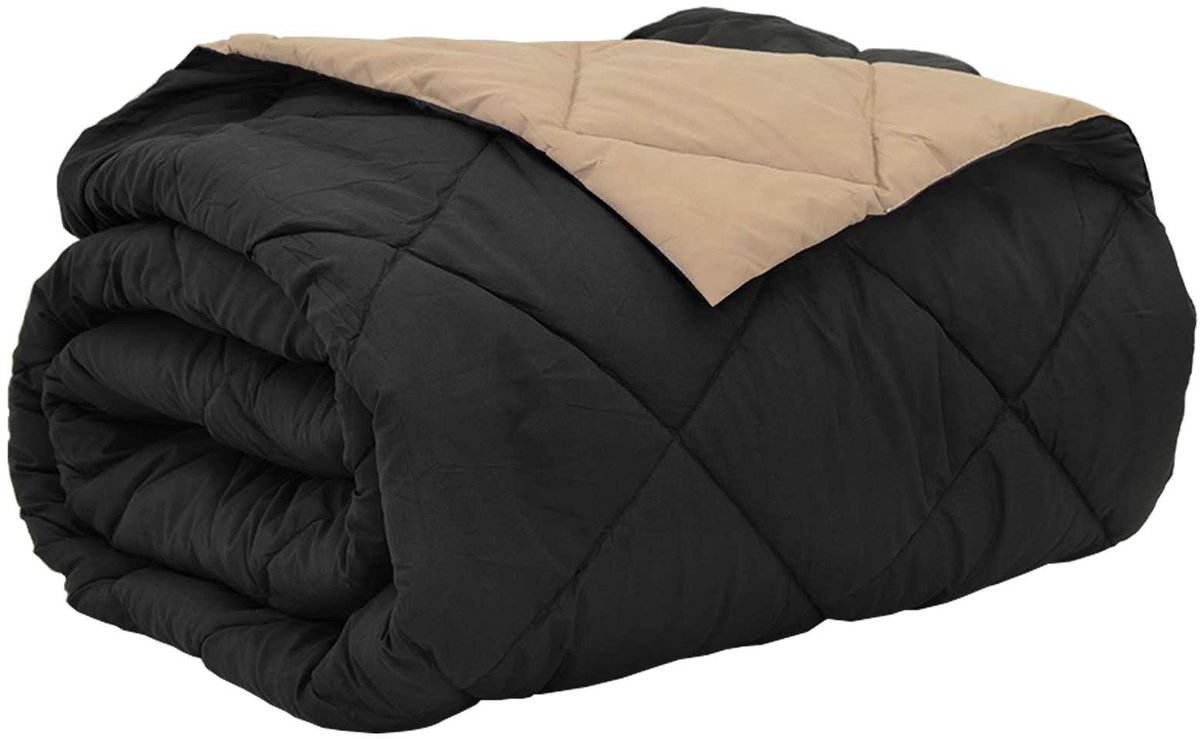 vidaXL - Zomer - Deken - Zwart - en - Taupe - 220 - x - 260 - cm - Microvezel