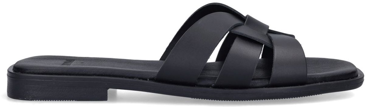 Manfield - Dames - Zwarte leren slippers - Maat 37