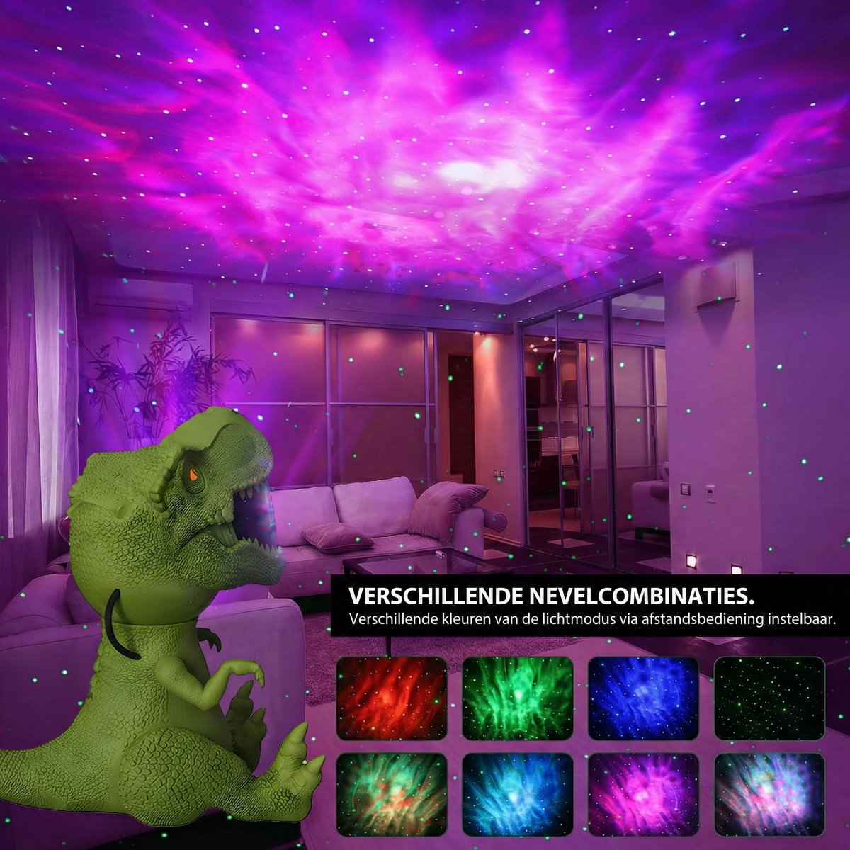 MUPOO Dinosaurus Galaxy Projector Dimbaar & Nevel Apart Instelbaar - T-Rex sterrenhemel projector - 360° Draaibaar & Magnetisch - Met Afstandsbediening & Timer - Stoer Dino Speelgoed & Cadeau voor Jongens - Green – foto 4