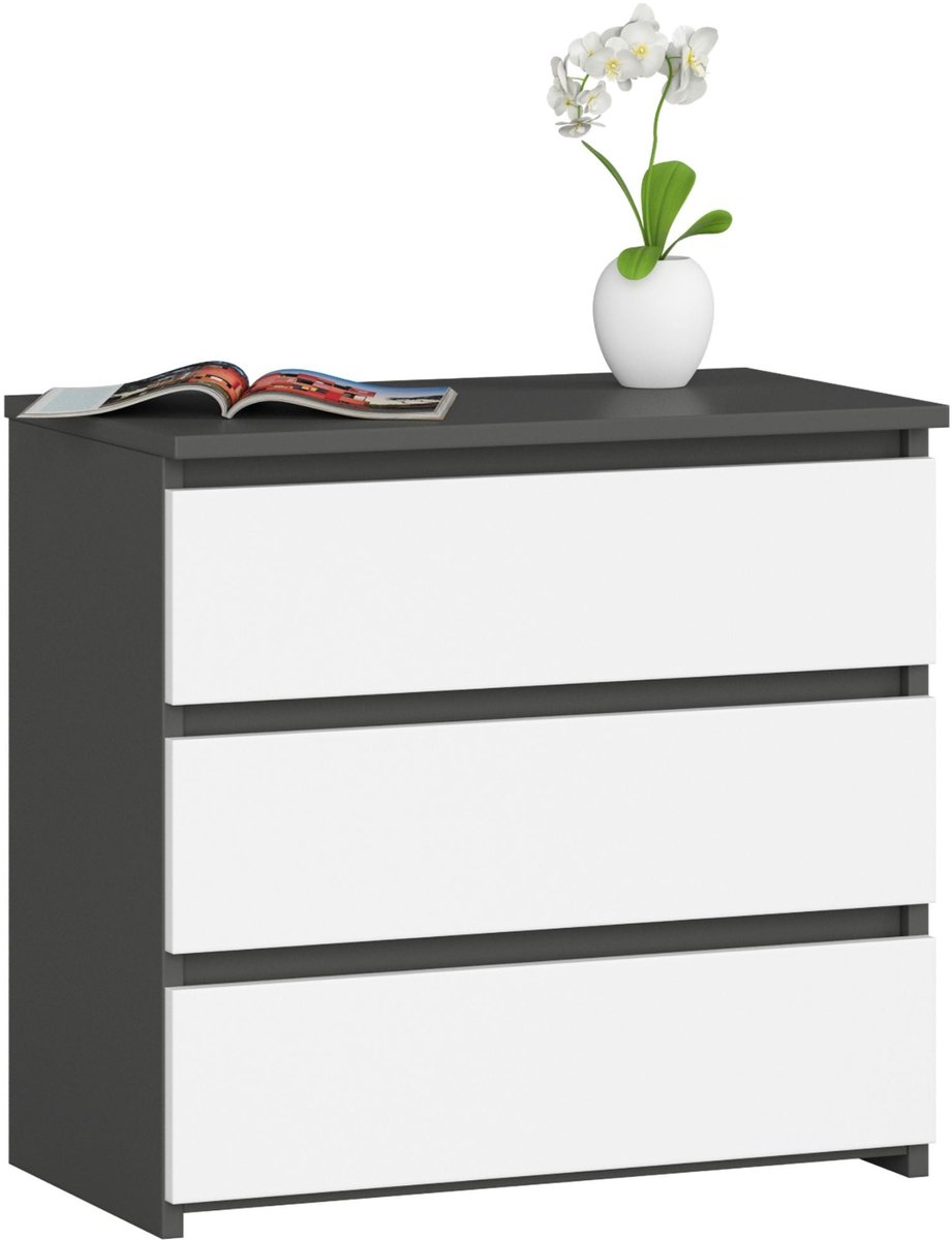 Nachtkastje CL3 met 3 Lades / AKORD Furniture Factory / Grafietgrijs - Wit / 60 x 57 x 35 cm
