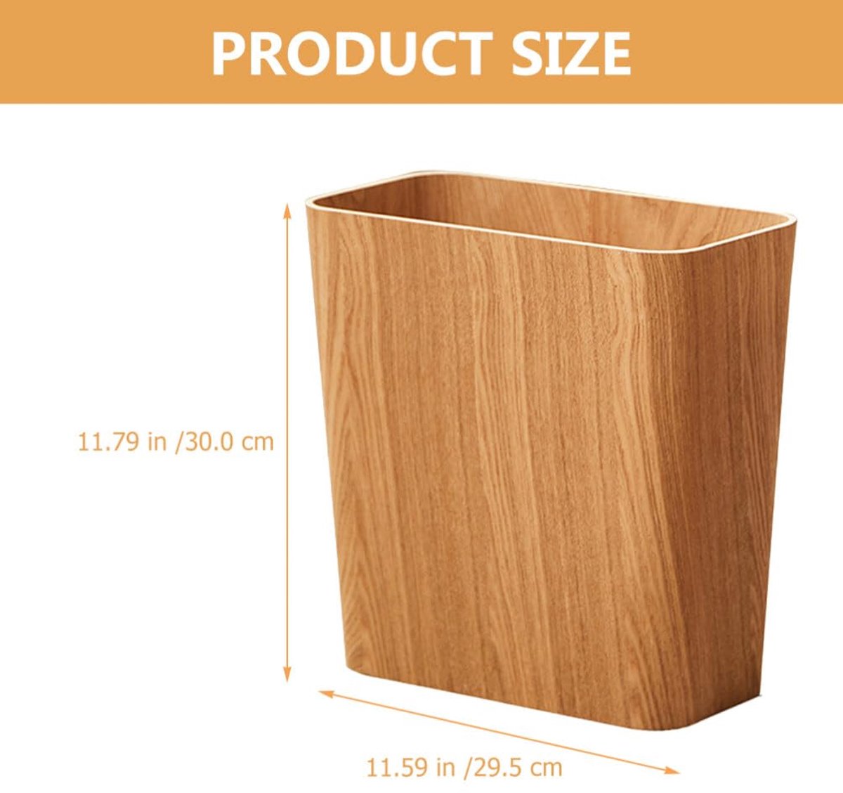 Prullenbak Bamboe – Casa Serena Smalle Rechthoekige Vuilnisemmer voor Badkamer, Slaapkamer, Keuken of Kantoor, Touch Toe Handsfree Afvalmand, Compact en Modern, Donkerbruin Hout