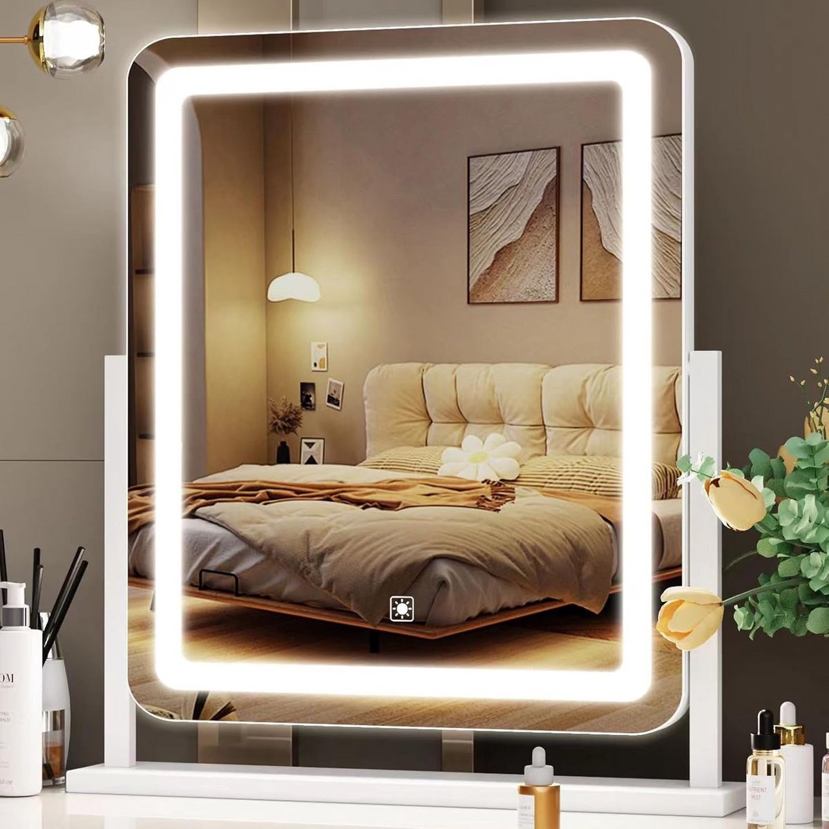 Verlichte Make-up Spiegel met USB Oplaadpoort, 10x Vergroting en Dimbaar Licht