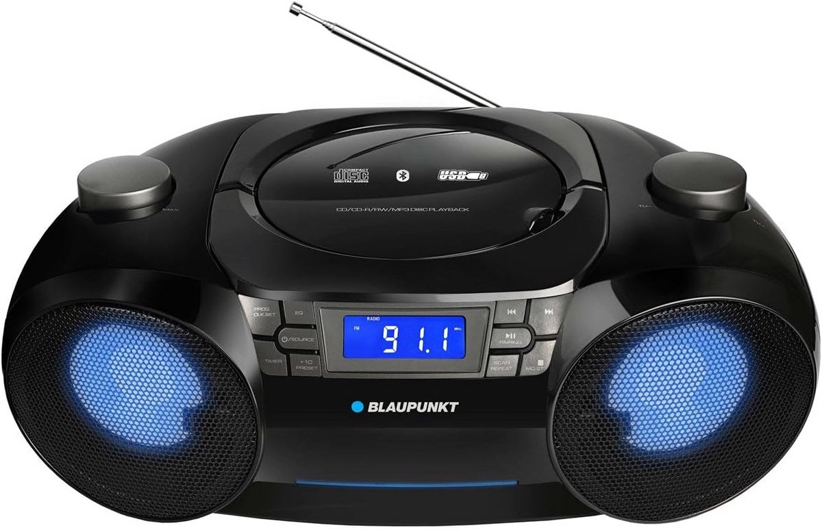 Draagbare Boombox met FM Radio, CD/MP3 Speler, USB, SD en Bluetooth Verbinding