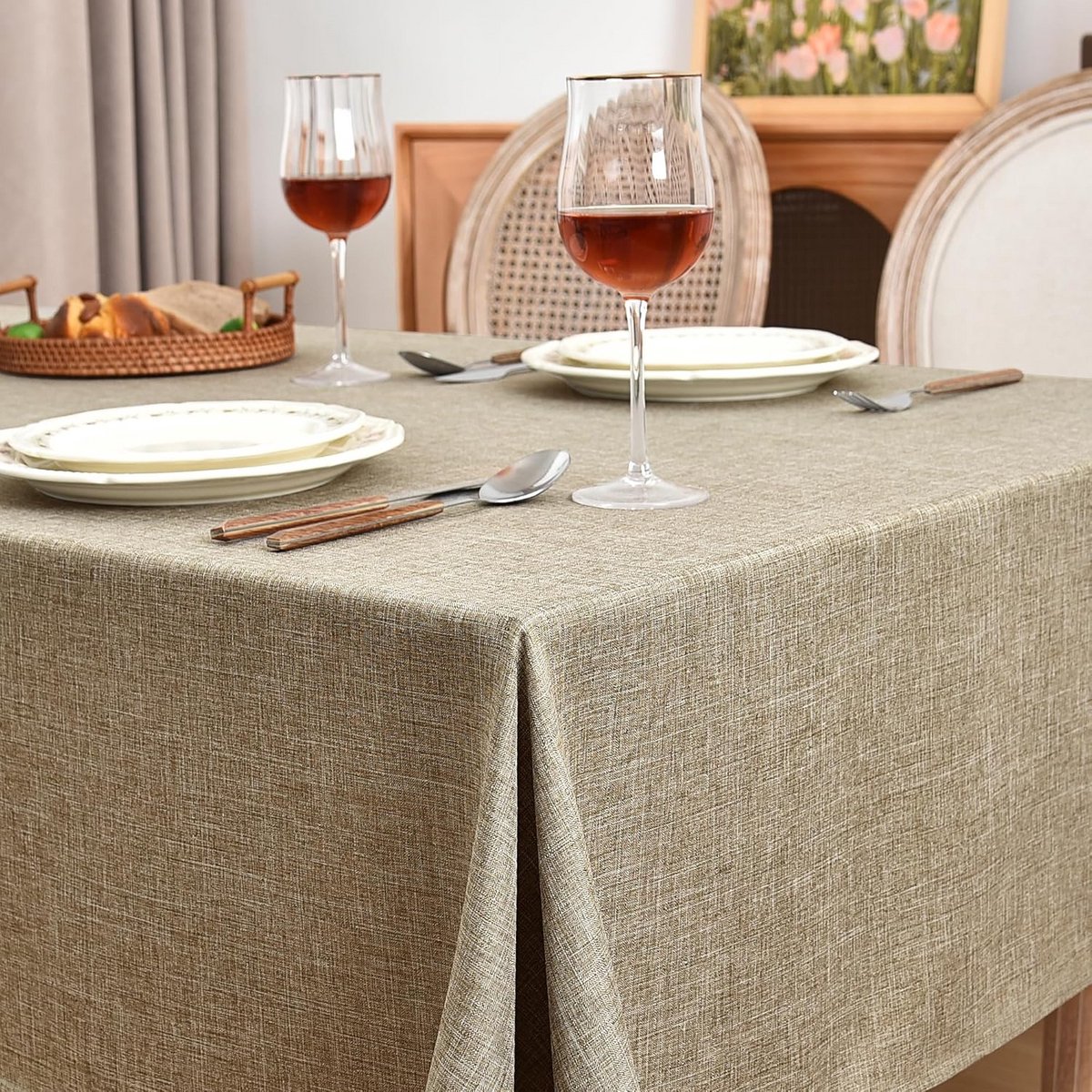 Set van 2 Linnenlook Rechthoekige Tafelkleden met Textuur voor Keuken en Eetkamer