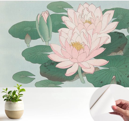 Wallfluent Zelfklevend Behang - Waterlotus Stickerbehang op rol - 104x70 cm - Groente Zelfklevend Behang - Peel-and-stick techniek - Voor de slaapkamer, woonkamer en hal Zelfklevend Behang