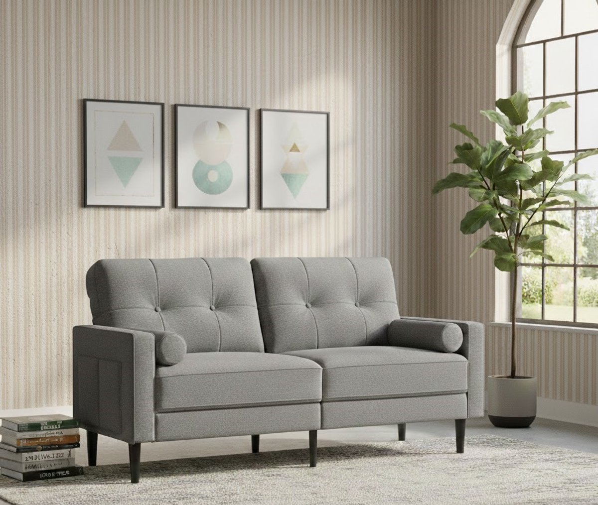 Luxe 2-Zits Linnen Sofa – Comfortabele Moderne Bank met Dikke Kussens, Opbergvakken & Ergonomisch Design – Geschikt voor Woonkamer, Slaapkamer of Kantoor – Grijs of Beige House&Garden