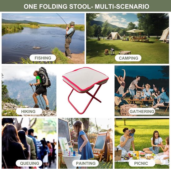 Campingkrukje - Opvouwbare buitenstoel - Mini campingkrukje - Krukje - Opvouwbaar - Gemakkelijk op te bergen - 26*26*23 cm - Oxfordstof - Geschikt voor kamperen, wandelen, vissen, tuinieren en andere buitenactiviteiten - Wit, Rood — afbeelding 4