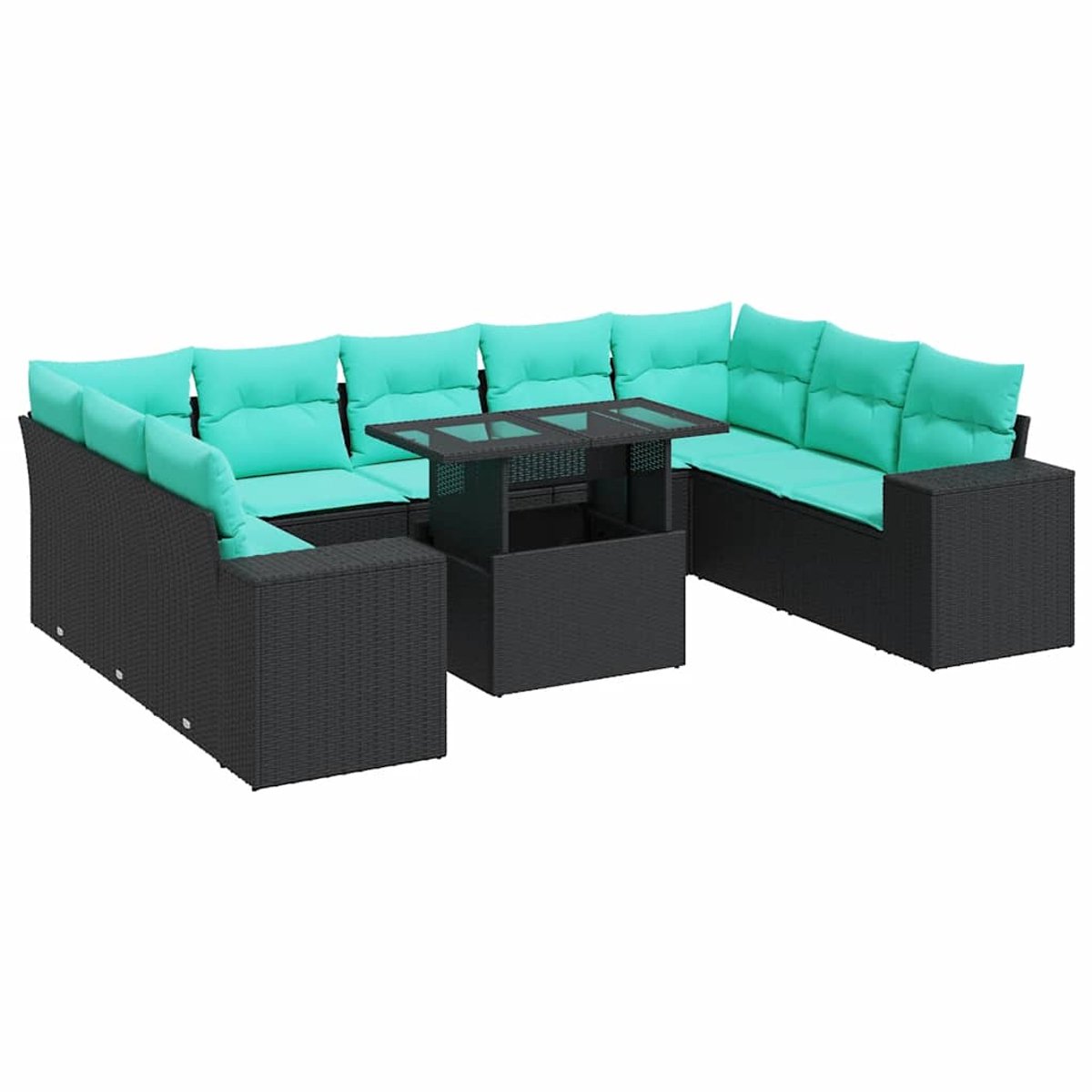 vidaXL 10-delige - Loungeset - met - kussens - poly - rattan - acacia - zwart