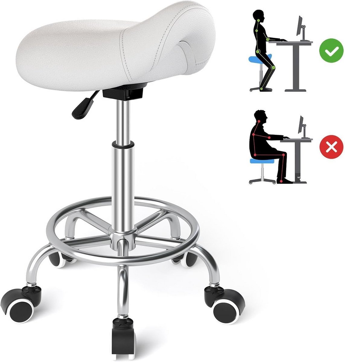 Zadelkruk op Wielen - Kapperskruk Ergonomisch - Tabouret - Salonkruk