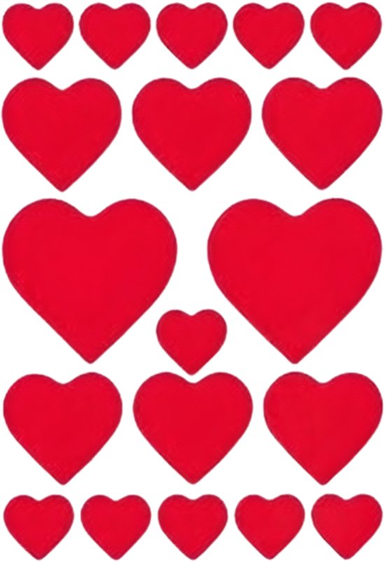 Hartjes love stickers – 57x st – 1 tot 4 cm – plank stickers – rood – liefde/valentijnsdag – hartjesstickers