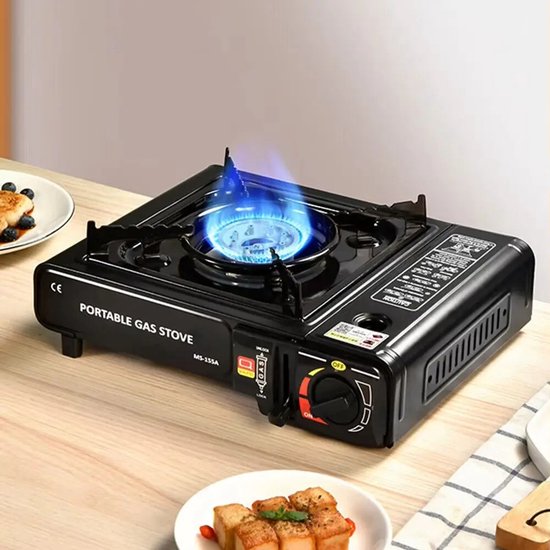 Deliqa gas kooktoestel - draagbare kookpit op gas - gasbqq - camping kookstel - buitencamping bbq - zwart - met accessoires - gasfornuis van Merkloos — afbeelding 4