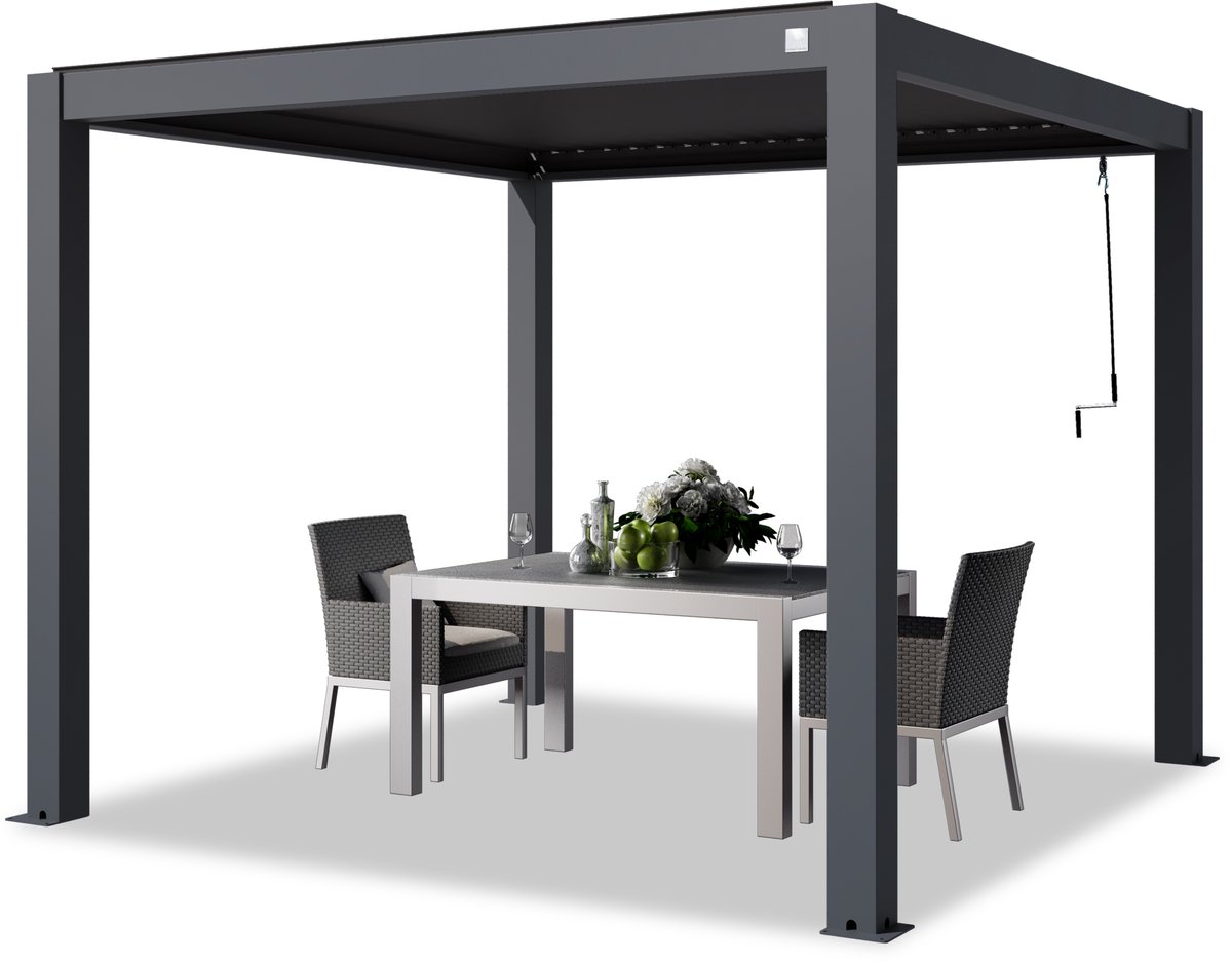 PRIMEYARD Pergola 3x3 m staanders van aluminium met aluminium lamellendak paviljoen antraciet