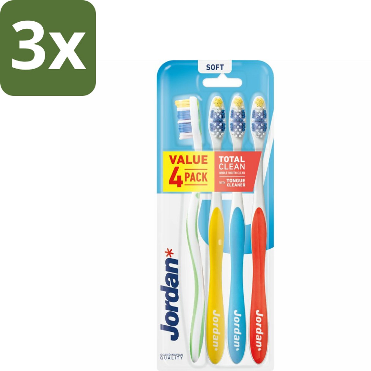 Jordan Tandenborstel Total Clean Soft 4-pack 4 stuks per verpakking - Bulkverpakking - 3 stuks
