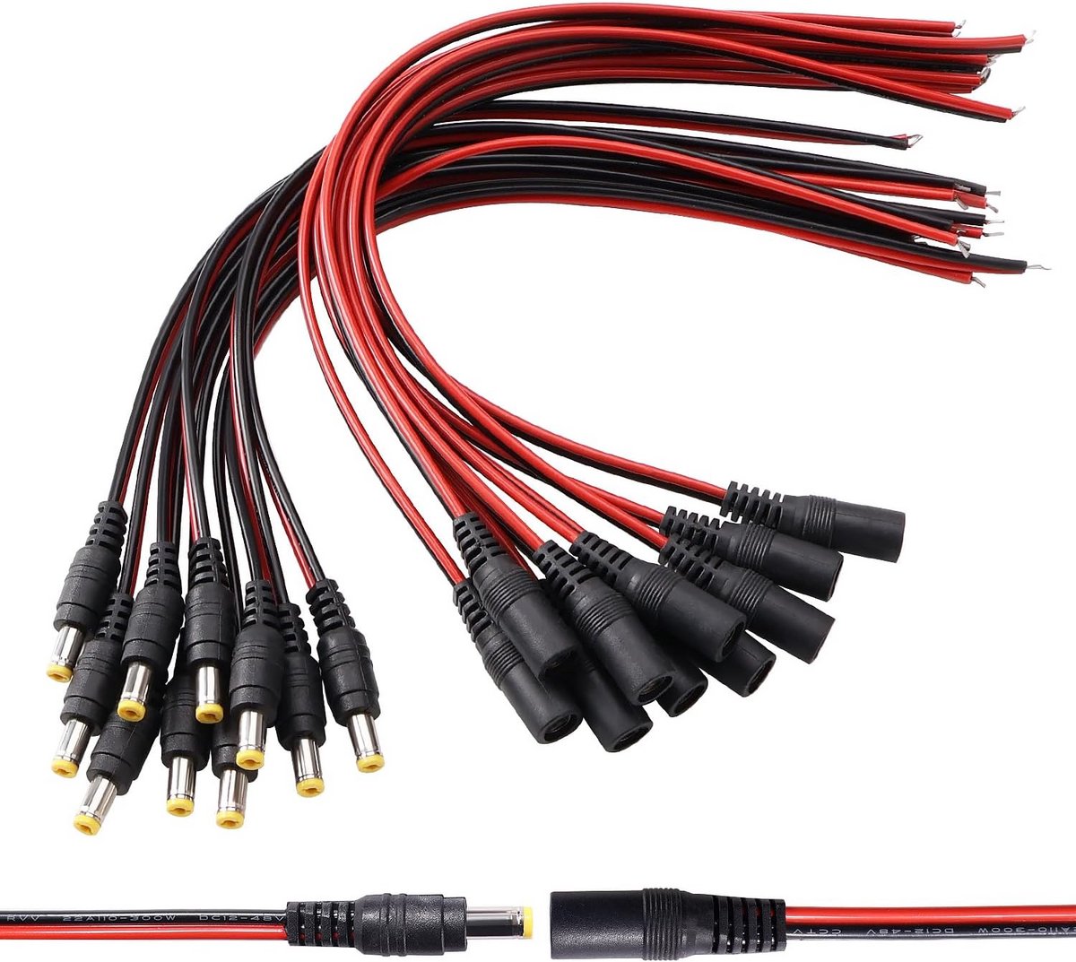 10 Paar DC Pigtail Connectoren 5.5x2.1 mm Mannelijk Vrouwelijk voor LED Strip en CCTV