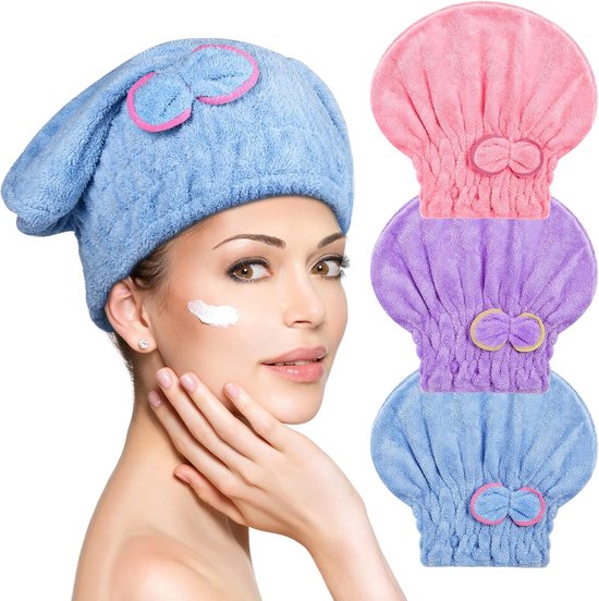 Carenesse Haartulband katoen roze I Turban handdoek met knop & lus zuigkrachtig I Stabiel haarhanddoek voor natuurlijk beschermende haardroging ZONDER microplastics