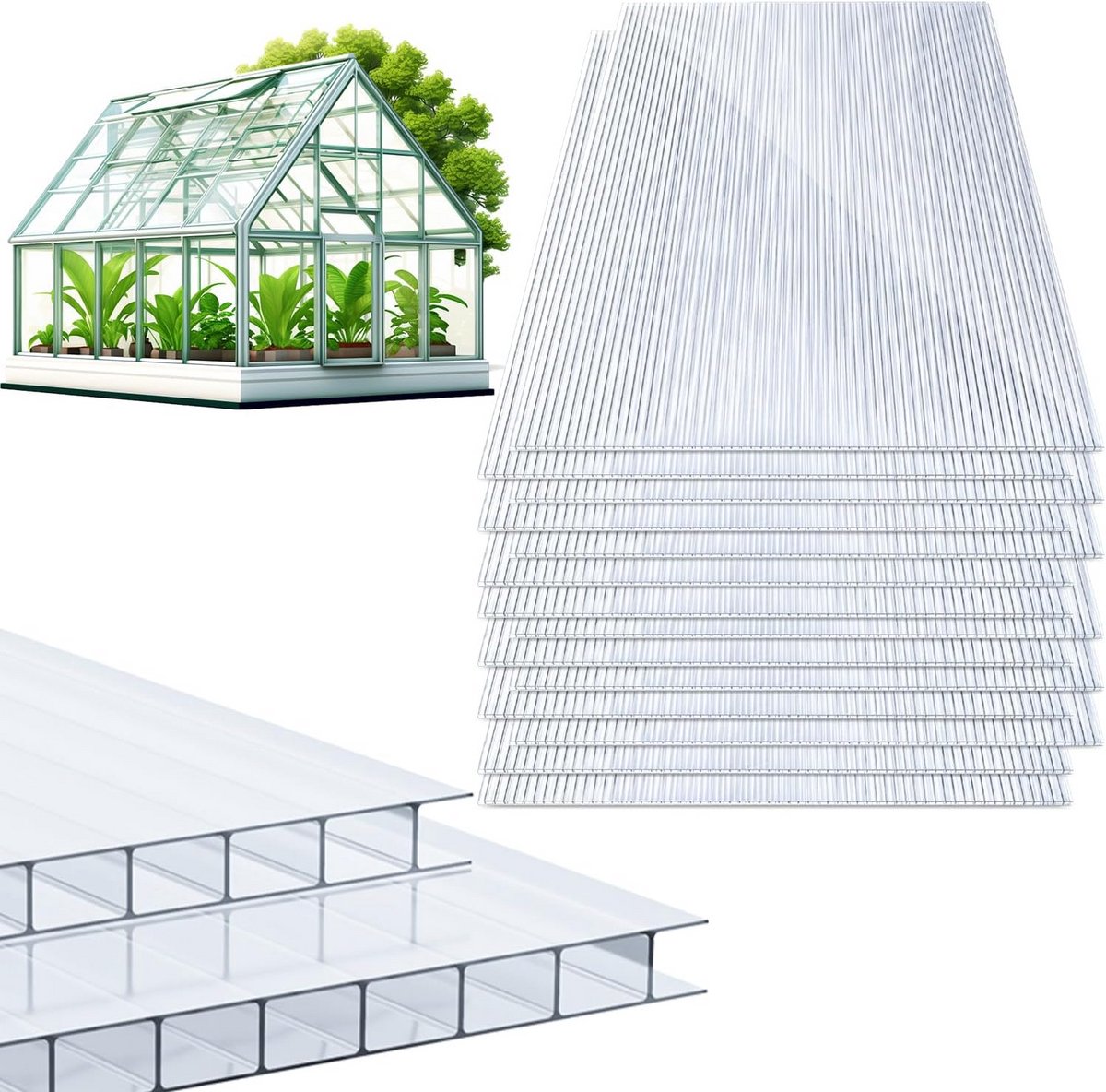 Dubbelwandige Polycarbonaat Platen Transparant voor Kassen en Tuin - 14 Stuks in Totaal