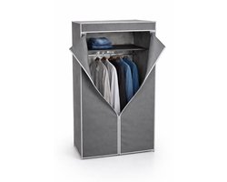 HEM Stoffen camping kledingkast 75x45x160 cm - Opvouwbare garderobekast met hanggedeelte en legplank - Textiel kast grijs met rits - Metalen frame - Opbergkast slaapkamer studentenkamer