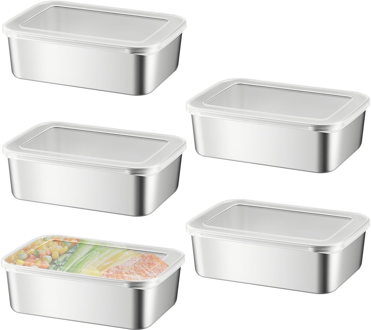 Luchtdichte Voedselcontainer - 5 Sets van 1100 ml - Roestvrijstalen Bakjes met Deksel