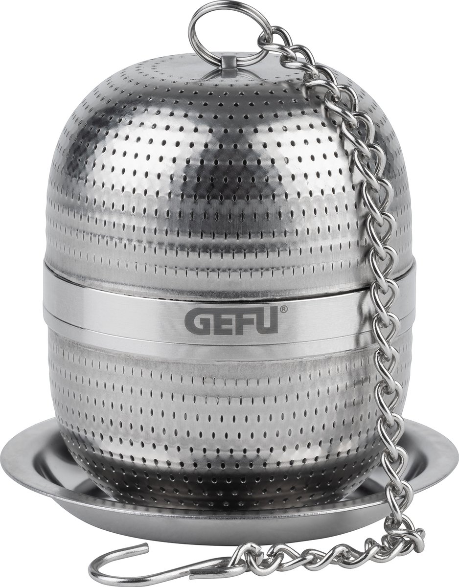 GEFU VELORA Thee-ei met Druipbakje – RVS – Voor Losse Thee