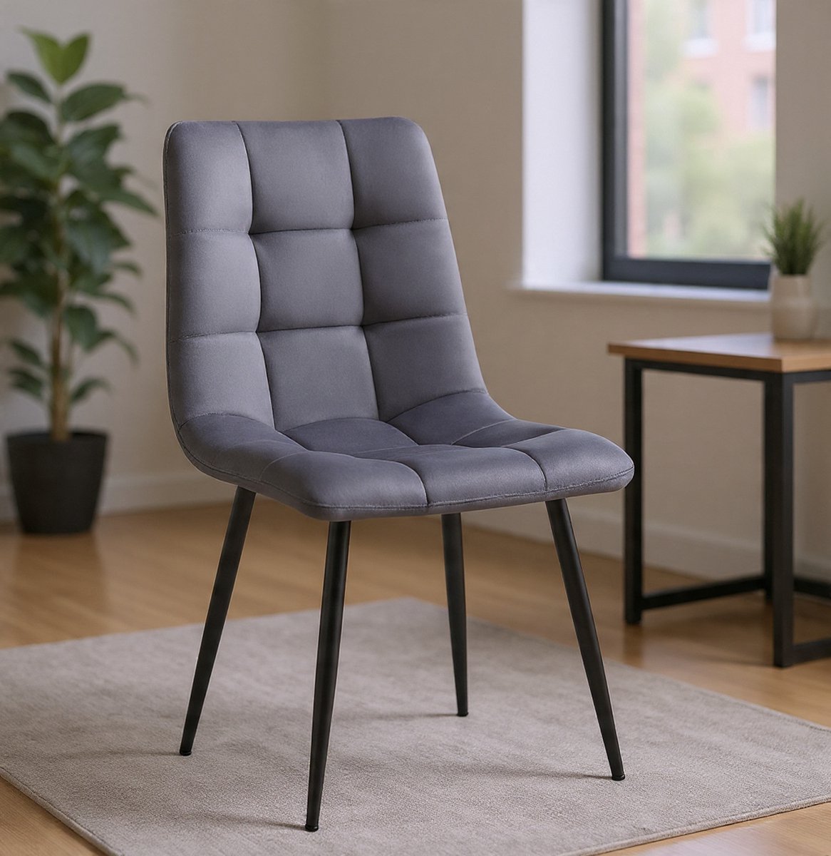 Serena Luxe Fluweel Eetkamerstoelen Set van 4 – Grijs – Zachte Velvet Bekleding – Comfortabele Gevoerde Zitting – Modern Design Stoelen voor Eetkamer & Keuken – Casa Serena