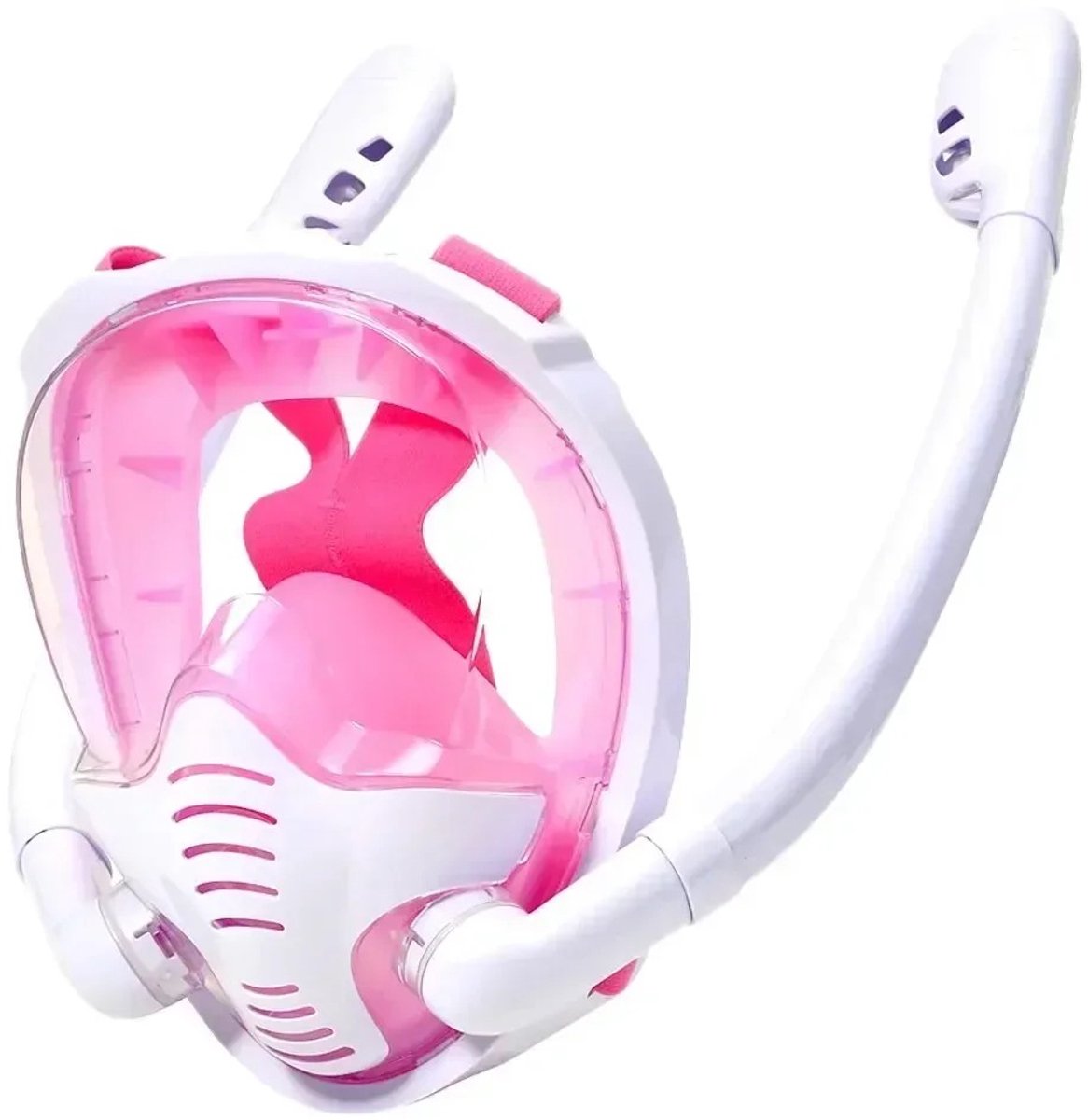 Zolara Snorkelmasker S/M - Roze/Wit - Snorkel - Snorkelbril - Snorkelen - Zwemartikel - Full face duikmasker - 180° Panoramisch Zicht en Comfortabel Ademen onder Water