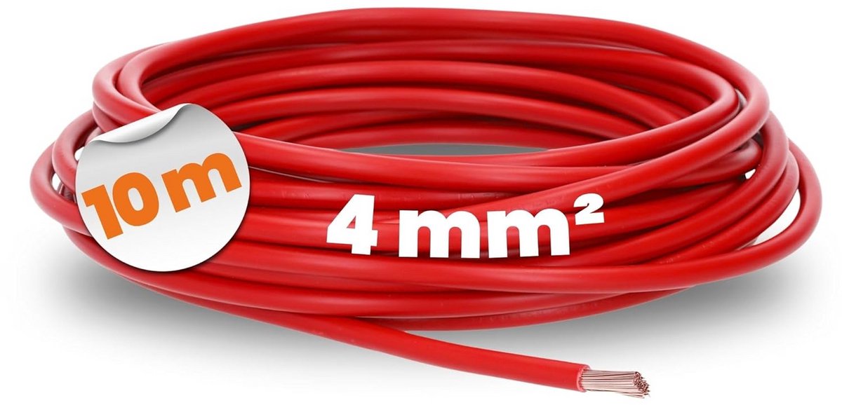 Flexibele installatiedraad 10 meter 4mm² rood voor schakelkasten en elektronica