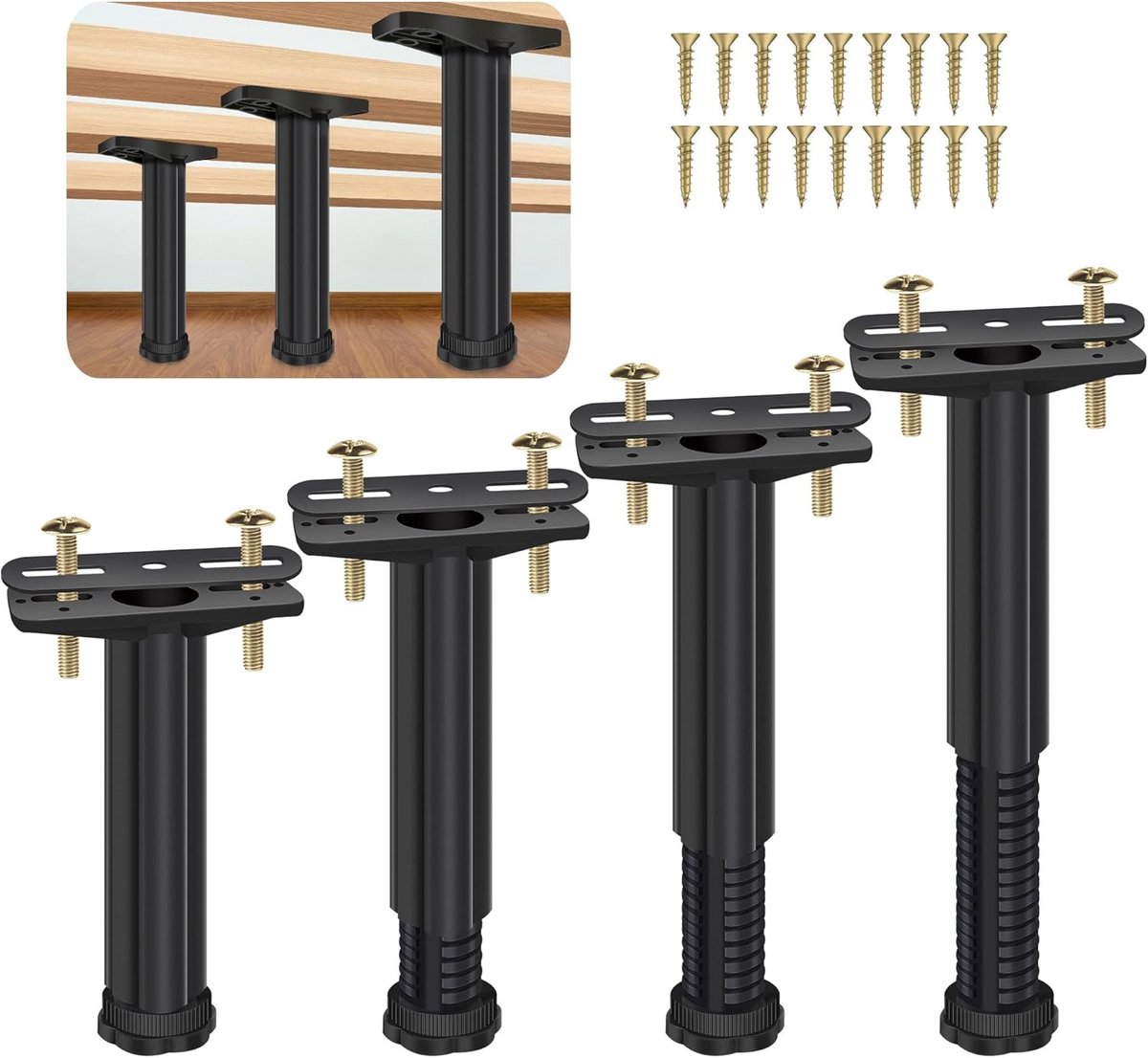 4 Stuks Verstelbare Metalen Steunpoten voor Bedframe en Meubels