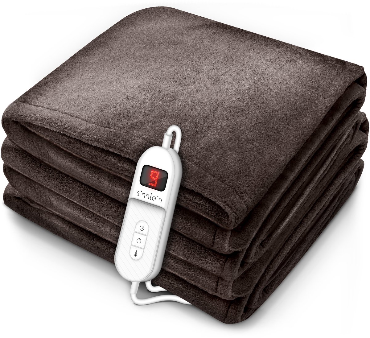 Sinnlein® - Elektrische deken bruin - fleece deken - warmte deken elektrisch - verwarmde deken XXL - verwarmingsdeken - 160 x 120 cm - automatisch uitschakelen - knuffeldeken - timerfunctie - 9 temperatuurniveaus wasbaar tot 40 °C - digitaal display